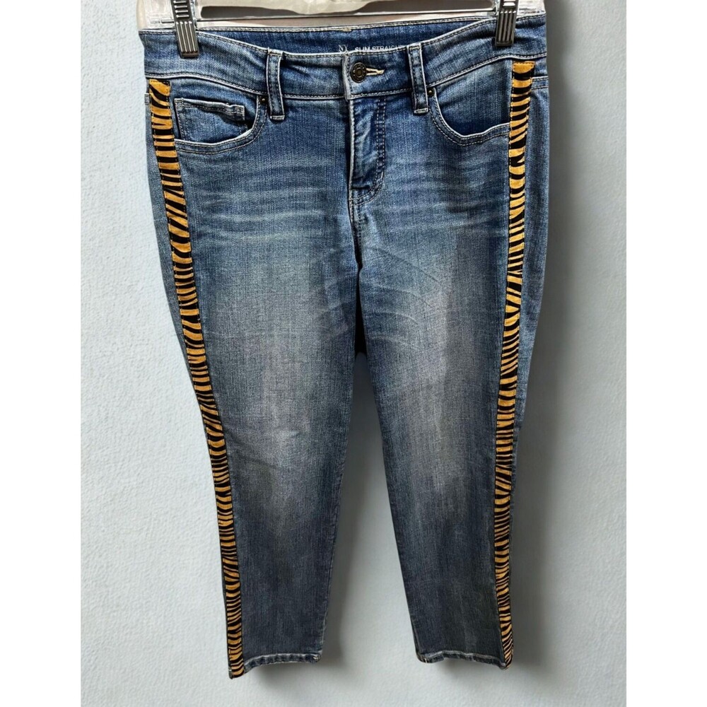 NY&C Jeans Womens 2 Slim Straight Blue Tiger Stripe Stretch Denim Y2K